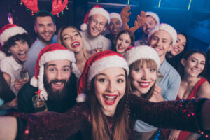 group of people celebrating christmas